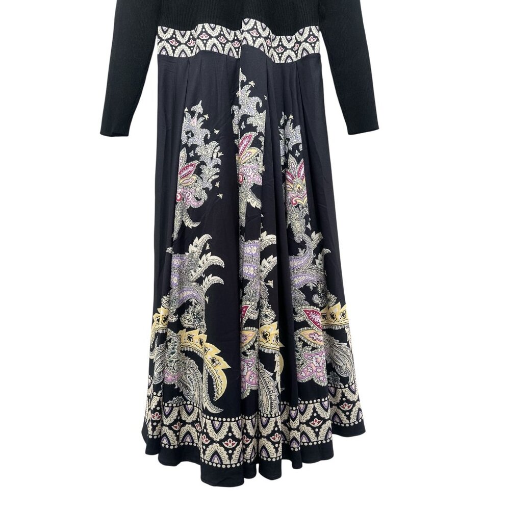 Dalia Macphee Paisley Long Maxi Dress Womens XL Black Fit Flare Mock Neck Flowy - Picture 9 of 16